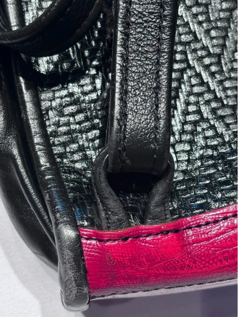 A Vintage Roche Leather 2002 Fuchsia & Black Textured Backpack